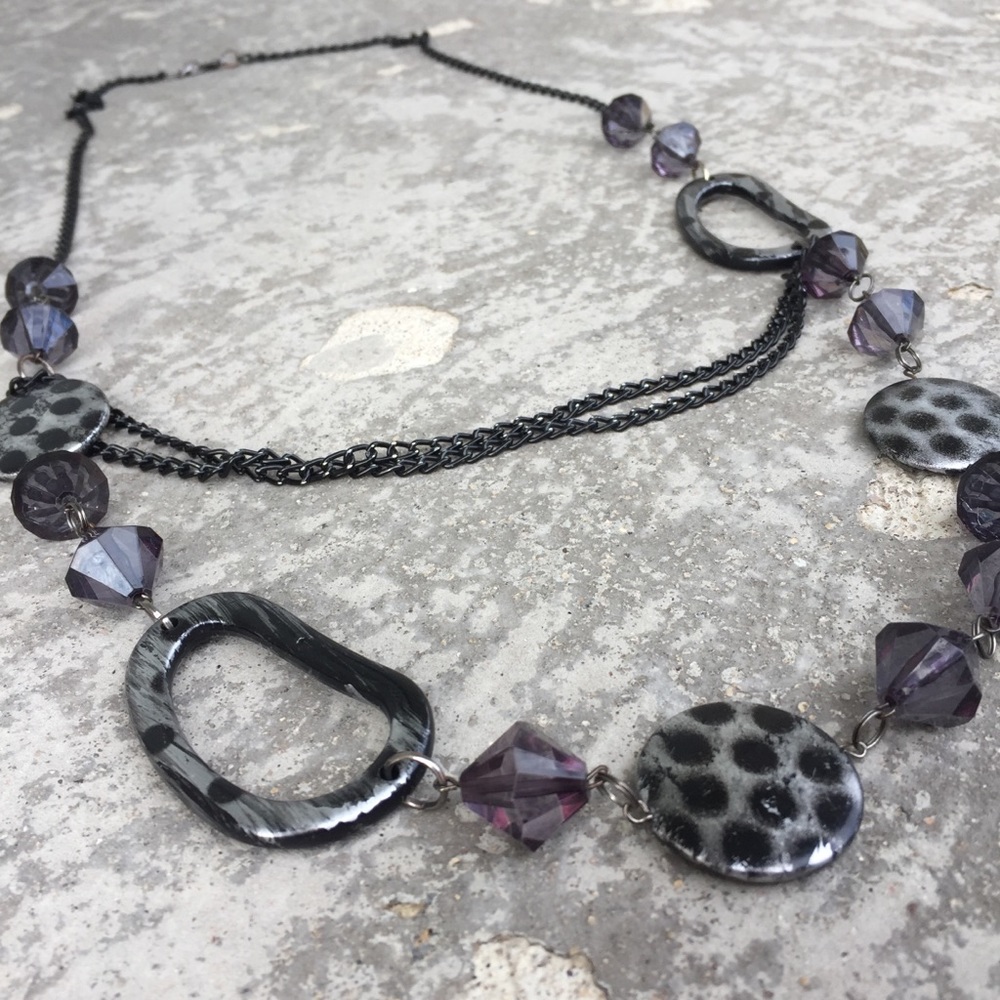 2/$16 Dark Grey Multi-Strand Necklace